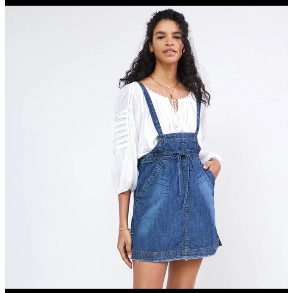 Pilcro Denim Overall Mini Skirt Women XL Chambray Pinafore Boho Festival Western - Picture 1 of 12